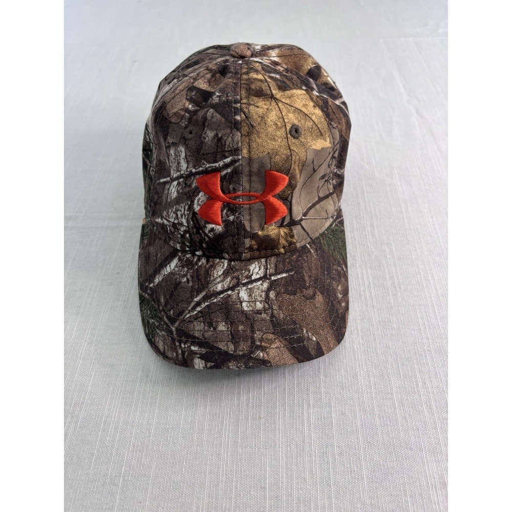 Under Armour Realtree Xtra Camo Snapback Hat Orange Logo Mens OSFA Baseball Cap